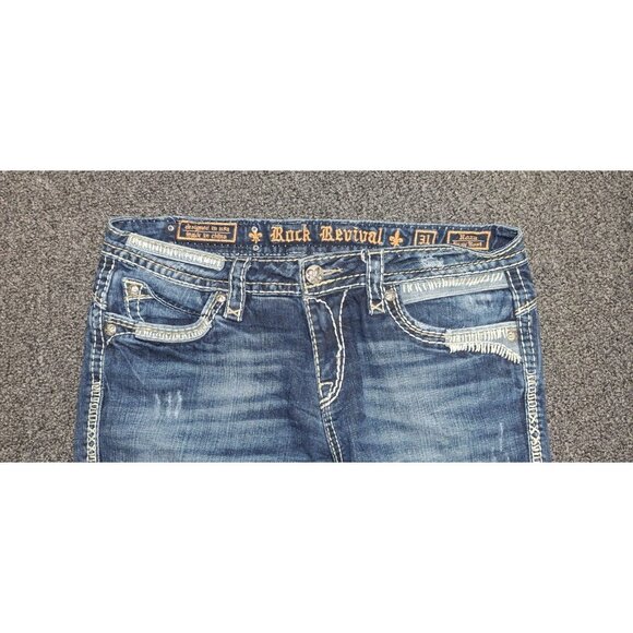Rock Revival Roza Easy Boot Jeans Womens Sz 31x29 Distressed Flap Pocket Denim - Picture 2 of 5